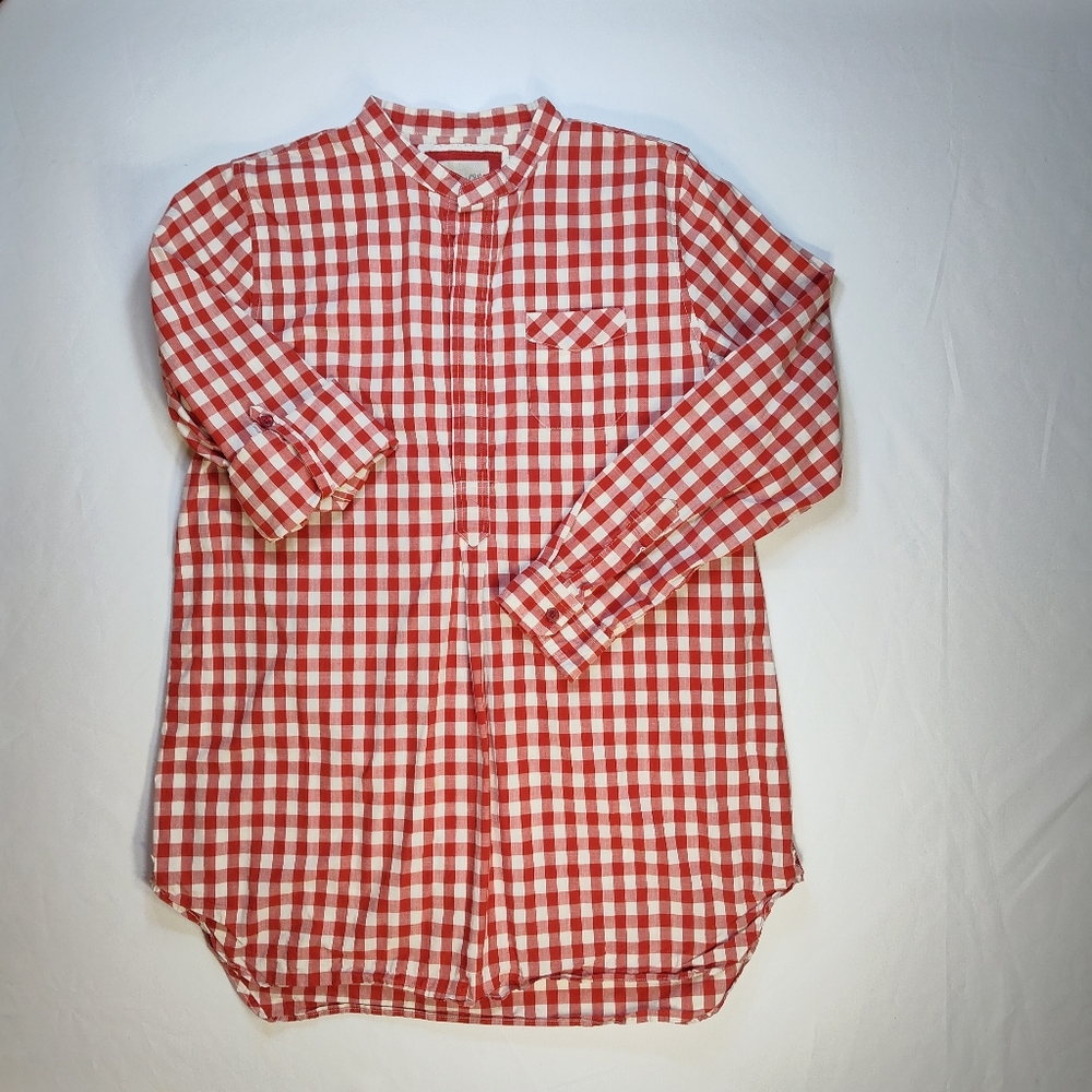 Heritage 1981  Men's Shirt Red White Gingham Long Sleeve Adjustable Size Medium